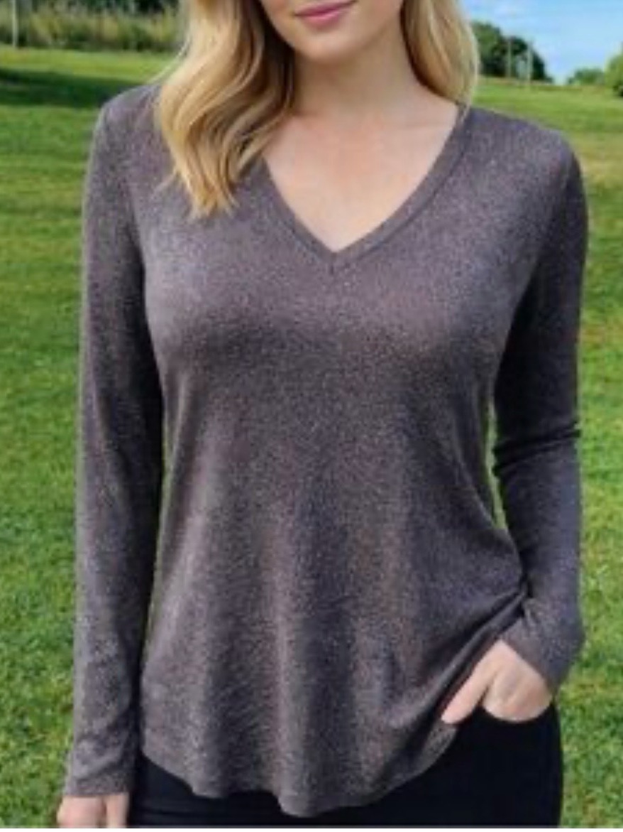 Eileen Fisher Shimmery Taupe V-Neck Sweater